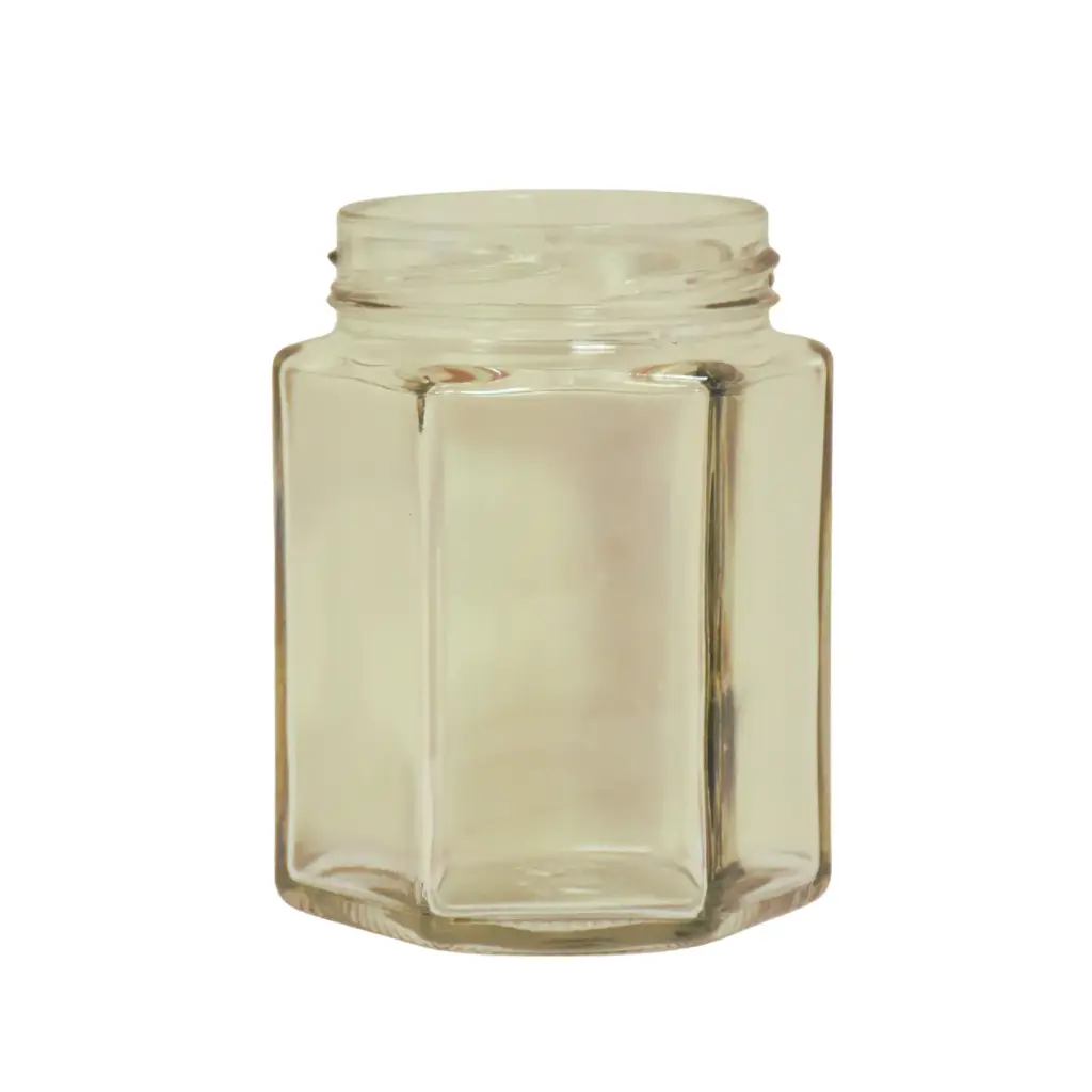 195ml Sechskantglas mit Deckel (für ca. 250g Honig)