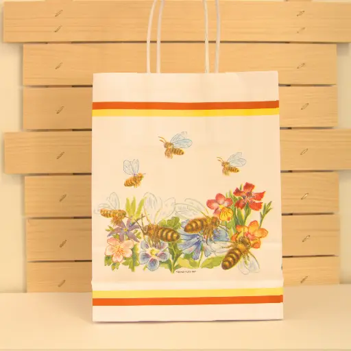 Tragtasche Papier "Blume mit Wiese" (Größe in cm 21,5 x 18 x 8)