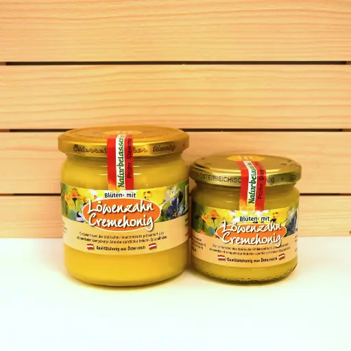 Blüten- mit Löwenzahn Cremehonig